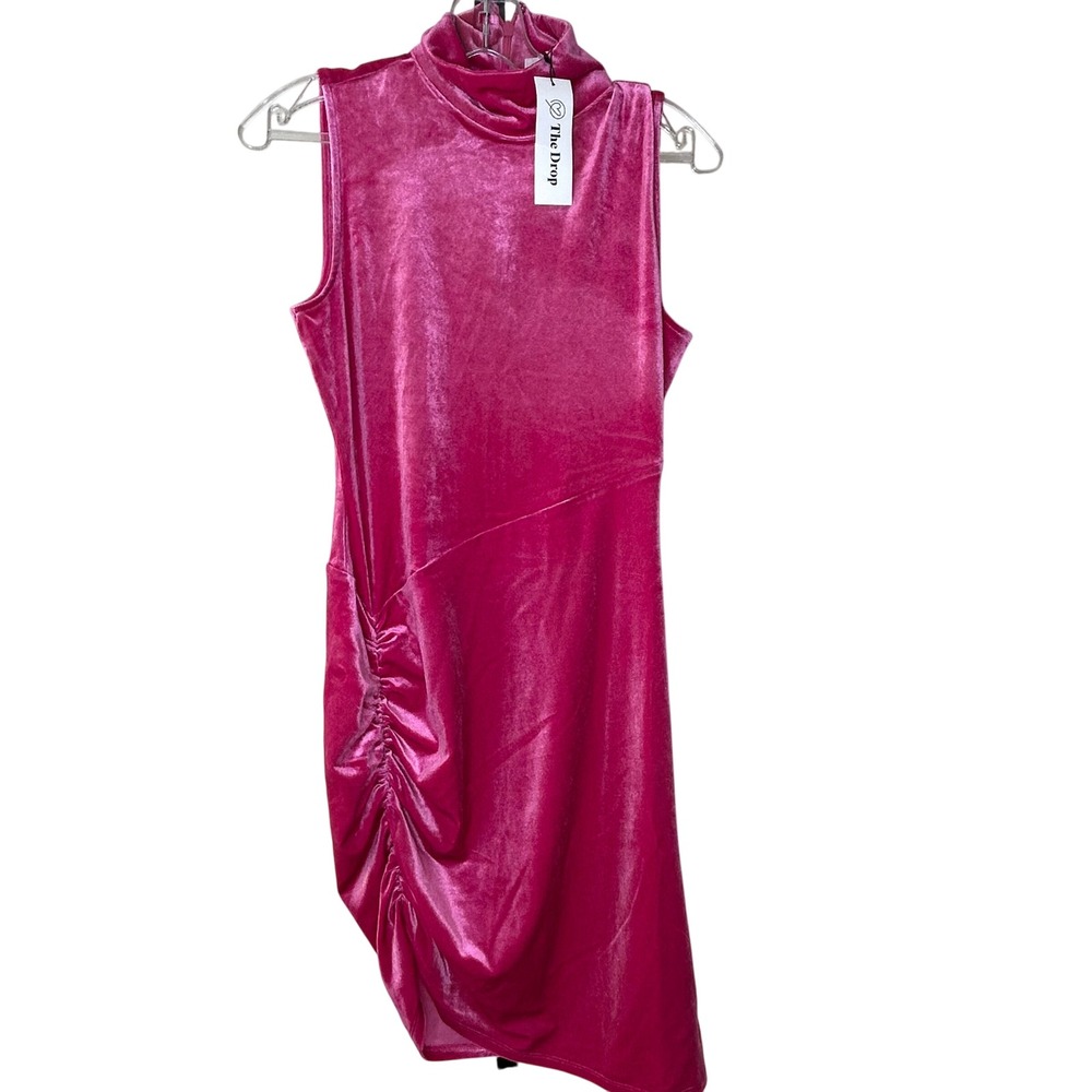 The‎ Drop Womens velvet Dress-SMALL-Sleeveless Mock Neck Ruched Velvet Party NWT